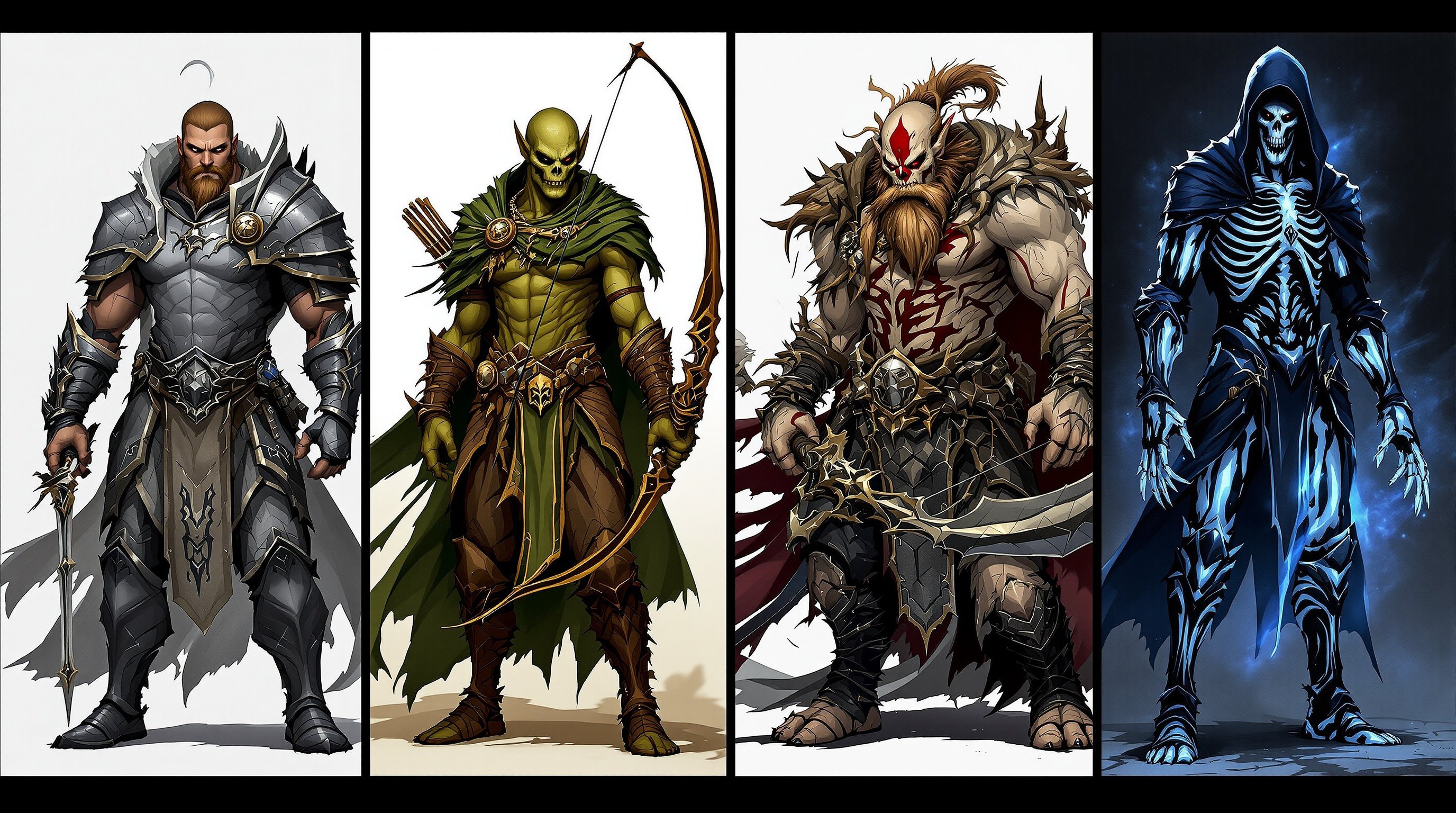 Fantasy character races collage showing diverse heroes